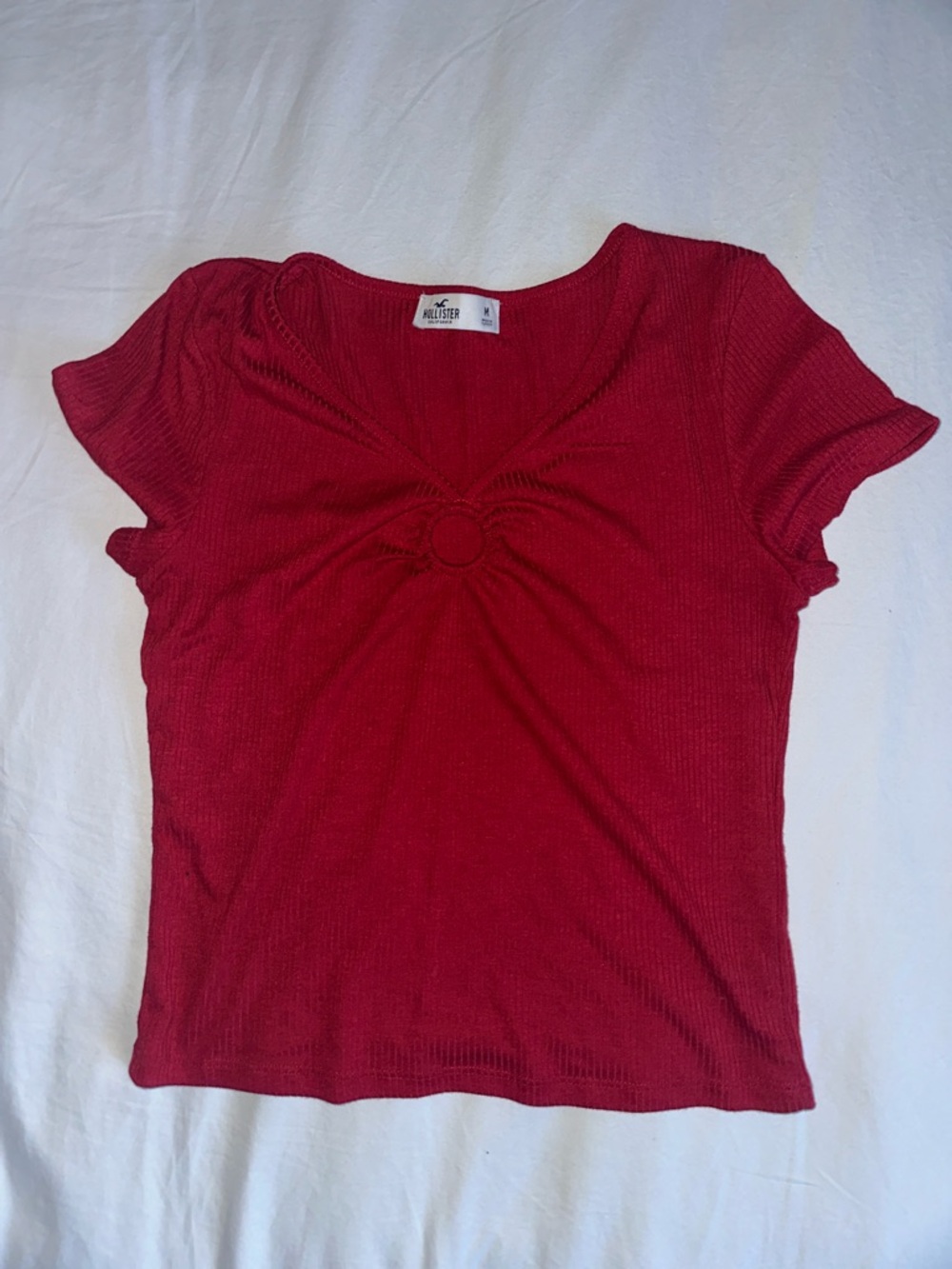 Hollister Red Short Sleeve Ring-Detail Tee